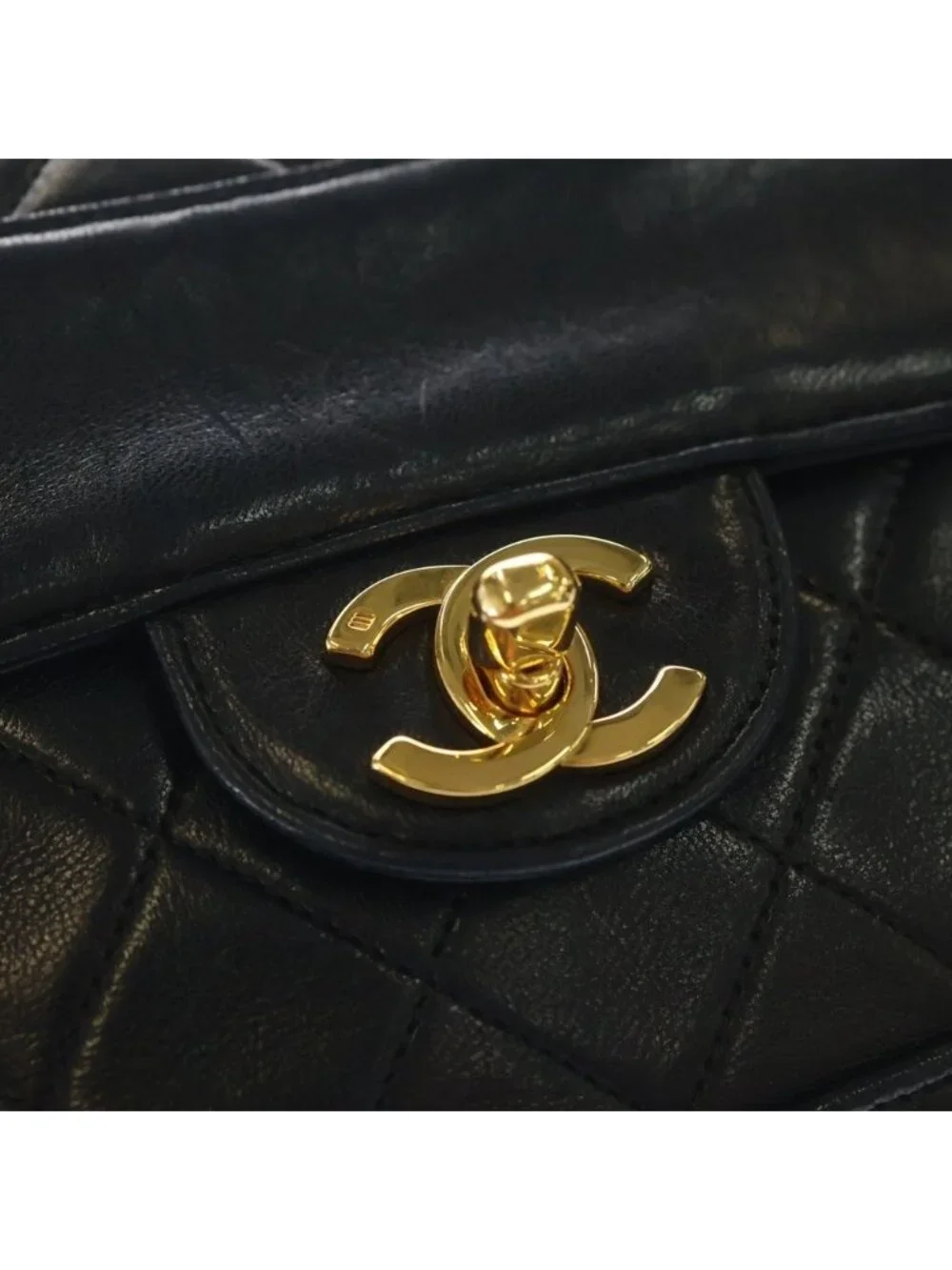 Chanel Quilted Lambskin Leather Turnlock Chain Shoulder Bag Gold Black